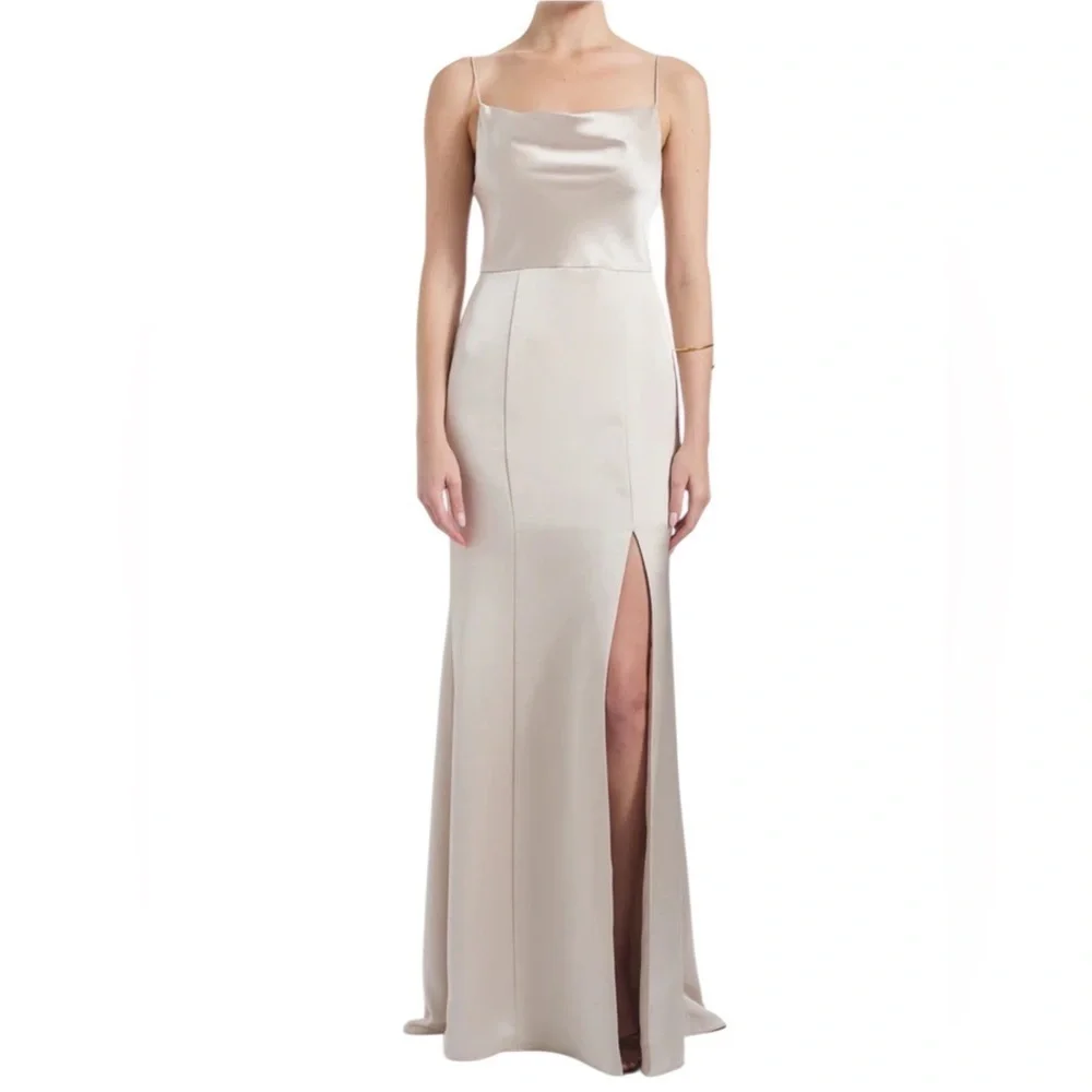 Amsale Formal Sexy Soft Satin Strapless Elegant Beige/Champagne Dress SZ 4 J-55
